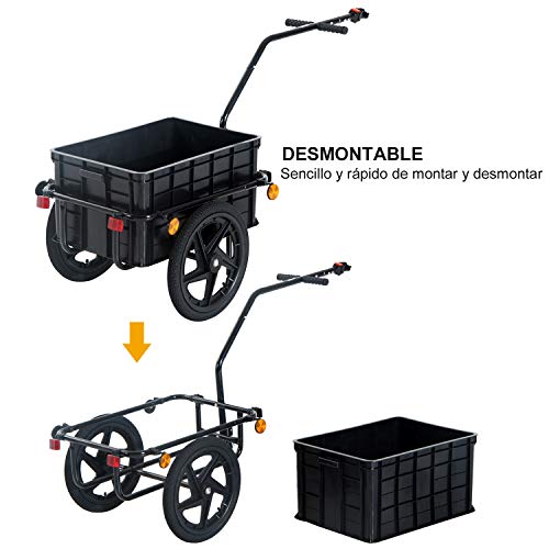 HOMCOM Remolque de Bicicleta para Carga 40kg Equipaje Reflectores y Asas Negro