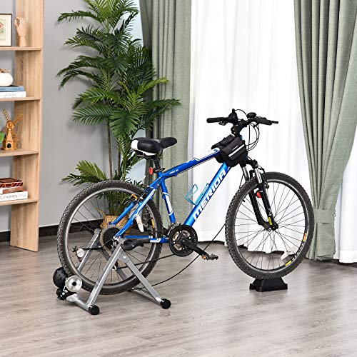 HOMCOM Rodillo de Bicicleta Entrenamiento Plegable con Resistencia Magnética Ajustable de 5 Niveles para Ruedas de 700C o 26-28 Pulgadas para Interior 54,5x47,2x39,1 cm Plata