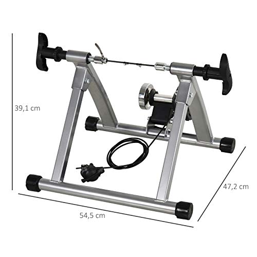 HOMCOM Rodillo de Bicicleta Entrenamiento Plegable con Resistencia Magnética Ajustable de 5 Niveles para Ruedas de 700C o 26-28 Pulgadas para Interior 54,5x47,2x39,1 cm Plata