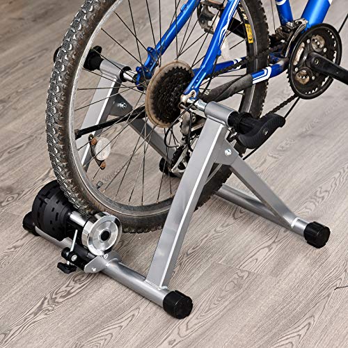 HOMCOM Rodillo de Bicicleta Entrenamiento Plegable con Resistencia Magnética Ajustable de 5 Niveles para Ruedas de 700C o 26-28 Pulgadas para Interior 54,5x47,2x39,1 cm Plata