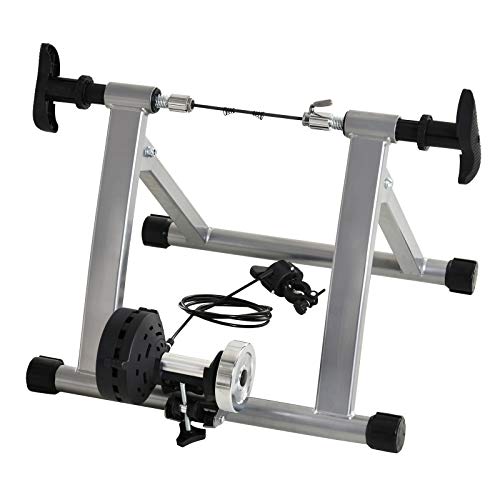 HOMCOM Rodillo de Bicicleta Entrenamiento Plegable con Resistencia Magnética Ajustable de 5 Niveles para Ruedas de 700C o 26-28 Pulgadas para Interior 54,5x47,2x39,1 cm Plata