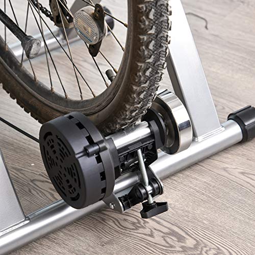 HOMCOM Rodillo de Bicicleta Entrenamiento Plegable con Resistencia Magnética Ajustable de 5 Niveles para Ruedas de 700C o 26-28 Pulgadas para Interior 54,5x47,2x39,1 cm Plata