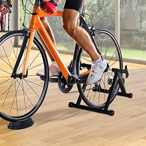 HOMCOM Rodillo de Bicicleta Entrenamiento Plegable con Resistencia Magnética Ajustable de 8 Niveles para Ruedas de 650C/700C o 26-28 Pulgadas para Interior 68x62,5x49 cm Negro