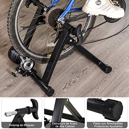 HOMCOM Rodillo de Bicicleta Entrenamiento Plegable con Resistencia Magnética Ajustable de 8 Niveles para Ruedas de 650C/700C o 26-28 Pulgadas para Interior 68x62,5x49 cm Negro