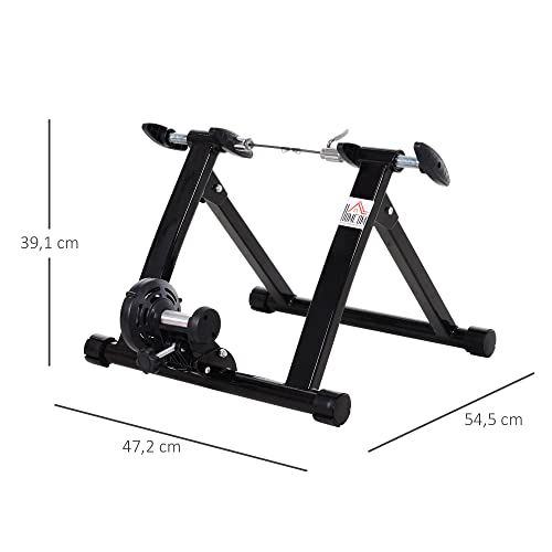 HOMCOM Rodillo de Bicicleta Entrenamiento Plegable con Resistencia Magnética para Ruedas de 26-28 Pulgadas Soporte Entrenador Bici para Casa Interior 54,5x47,2x39,1 cm Negro