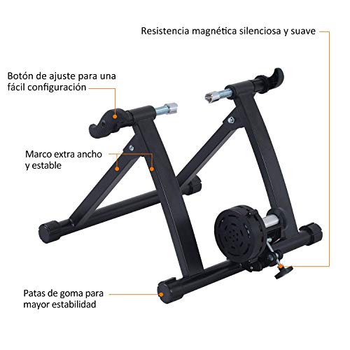 HOMCOM Rodillo de Bicicleta Entrenamiento Plegable con Resistencia Magnética para Ruedas de 26-28 Pulgadas Soporte Entrenador Bici para Casa Interior 54,5x47,2x39,1 cm Negro