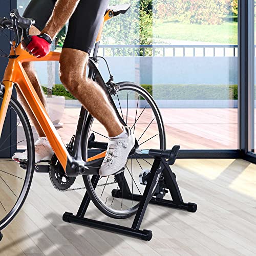 HOMCOM Rodillo de Bicicleta Entrenamiento Plegable con Resistencia Magnética para Ruedas de 650C/700C o 26-28 Pulgadas para Casa Interior Carga 135 kg 54,5x47,2x39,1 cm Negro