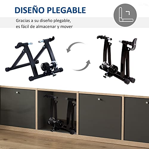 HOMCOM Rodillo de Bicicleta Entrenamiento Plegable con Resistencia Magnética para Ruedas de 650C/700C o 26-28 Pulgadas para Casa Interior Carga 135 kg 54,5x47,2x39,1 cm Negro