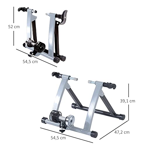 HOMCOM Rodillo de Bicicleta Entrenamiento Plegable con Resistencia Magnética para Ruedas de 650C/700C o 26-28 Pulgadas para Casa Interior Carga 135 kg 54,5x47,2x39,1 cm Plata