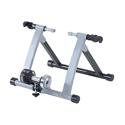 HOMCOM Rodillo de Bicicleta Entrenamiento Plegable con Resistencia Magnética para Ruedas de 650C/700C o 26-28 Pulgadas para Casa Interior Carga 135 kg 54,5x47,2x39,1 cm Plata