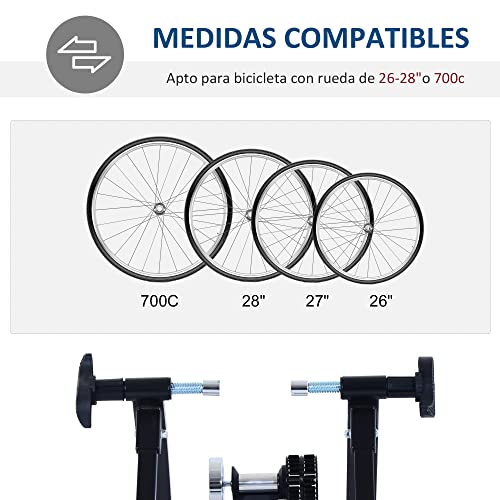 HOMCOM Rodillo de Bicicleta Entrenamiento Plegable con Resistencia Magnética para Ruedas de 650C/700C o 26-28 Pulgadas para Casa Interior Carga 135 kg 54,5x47,2x39,1 cm Negro