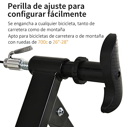 HOMCOM Rodillo Entrenamiento Bicicleta 5 Niveles de Resistencia por Cable Cicloentrenador Acero Bici Color Negro 54.5x42.2x39.1cm