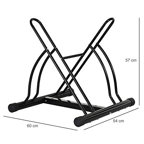 HOMCOM Soporte de Estacionamiento para 2 Bicicletas Garaje Interior Exterior Estable Fácil de Montar Portátil Almohadilla Antideslizante Tubo de Metal 60x54x57 cm Negro