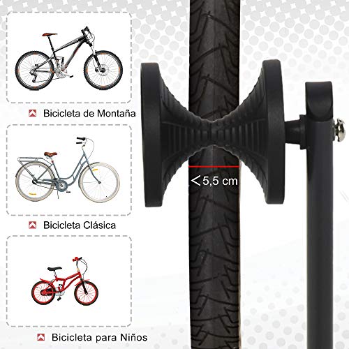 HOMCOM Soporte Suelo para Bicicletas Plegable Portátil Aparcamiento de Rueda para MTB Garaje Vehículo Carretera 39x35x45,5 cm Negro