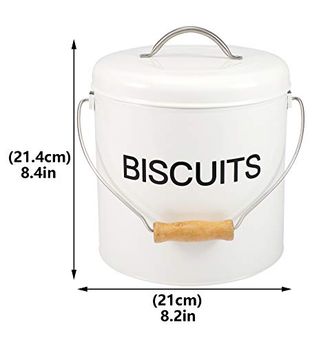 Home Basics - Bote de lata para galletas (metal, con asa), color blanco