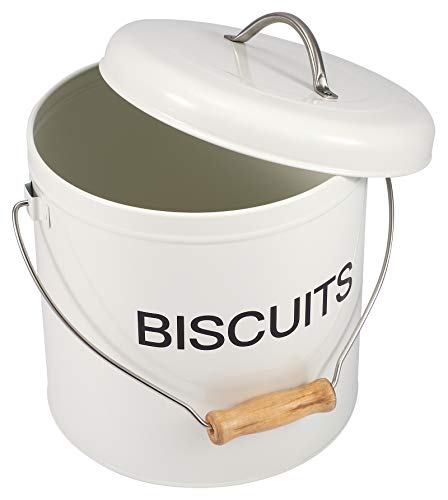 Home Basics - Bote de lata para galletas (metal, con asa), color blanco