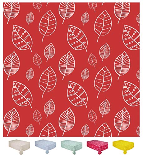 Home Direct Mantel de Hule, Rectangular 140 x 240cm, Hojas, Rojo