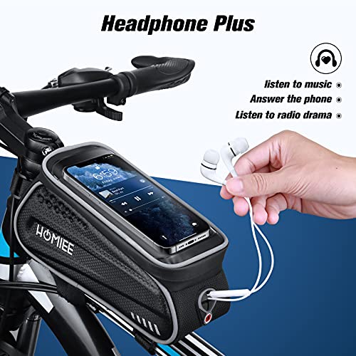 HOMIEE Bolsas de Bicicleta, Bolsa Impermeable para Cuadro, Accesorios Bicicletas Montaña Impermeable con Ventana para Pantalla Táctil, para iPhone, Samsung y Otros Smartphones