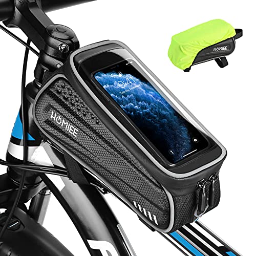 HOMIEE Bolsas de Bicicleta, Bolsa Impermeable para Cuadro, Accesorios Bicicletas Montaña Impermeable con Ventana para Pantalla Táctil, para iPhone, Samsung y Otros Smartphones