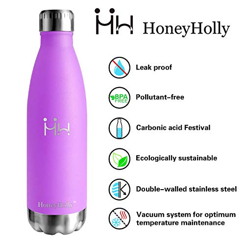 HoneyHolly Botella de Agua Acero Inoxidable 350/500/650/750ml, Aislamiento de Vacío de Doble Pared, Botellas de Frío/Caliente, sin bpa Botella Reutilizable para niños Sport Gimnasio Trekking Bicicleta