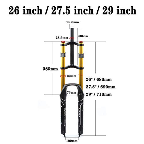 Horquilla de Bicicleta Horquilla de suspensión de Bicicleta de montaña 26/27.5/29 Pulgadas Horquillas de Aire MTB de Doble Hombro, Descenso en Rappel de 130 Mm de amortiguación