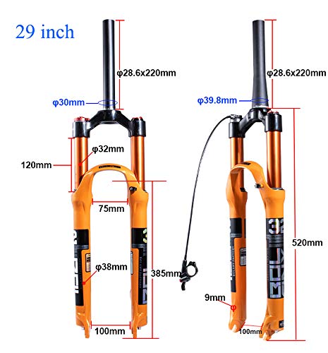 Horquilla de suspensión de Bicicleta MTB, 27.5'' Horquilla Delantera de Bicicleta de montaña Horquilla de aleación con amortiguación de Choque Horquilla Recta (Bloqueo Remoto)