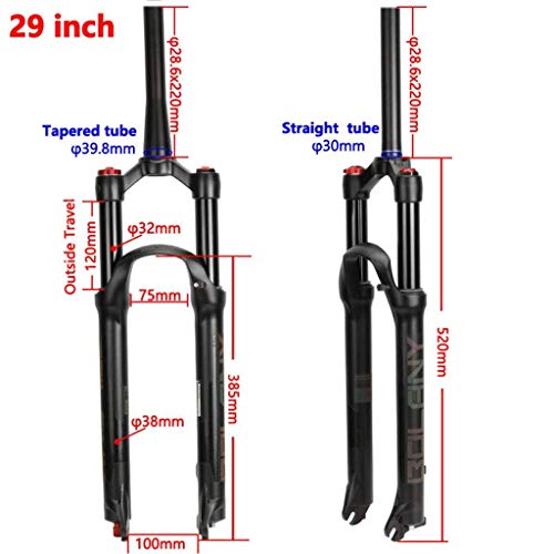 Horquilla de suspensión neumática para Bicicleta 26 27.5 29 En MTB Recto 1-1/8"Recorrido 120mm Freno de Disco RL/HL QR 9mm Ajuste de amortiguación de Horquilla de Bicicleta