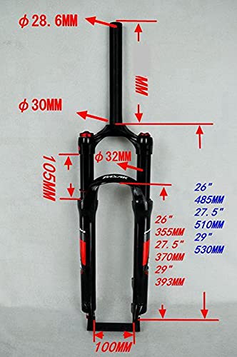 Horquilla Suspensión Aire MTB 26 Pulgadas Horquilla Delantera Bicicleta Montaña 27.5/29 Pulgadas 1-1/8"Tubo Recto Lockout Remoto Freno Disco QR 9mm Viaje 100mm