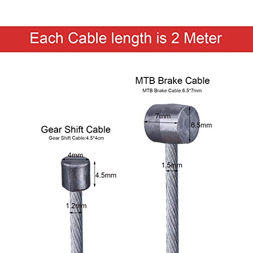 Hotop 2 Set Cable de Freno de Bicicleta de Montaña Alambre de Cable de Engranaje y Kit de Abrazaderas de Extremos de Cable