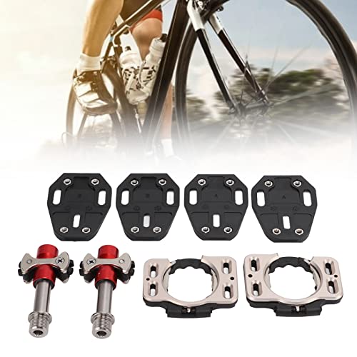 Hozee Pedal de Autobloqueo para Bicicleta de Carretera, Pedal de Autobloqueo de Bicicleta de 3 Rodamientos de Alta Resistencia para Zapatos de Cuatro Orificios para Zapatos de Tres Orificios(Rojo)