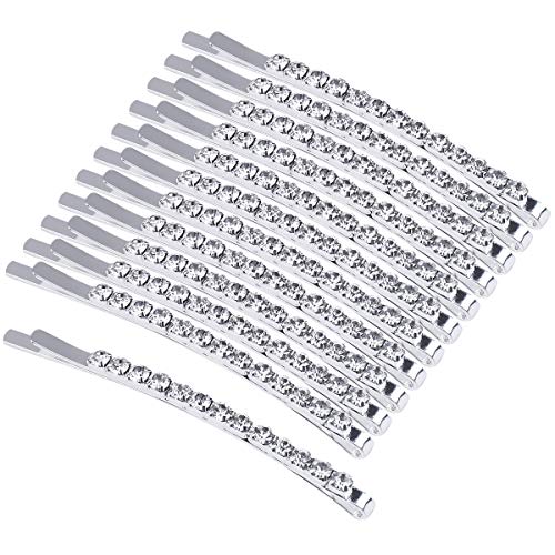 HQdeal 12 Piezas Rhinestone Bobby Horquilla, Clips de Pelo Mujeres, Plata Pinza de Pelo, Pinza De Pelo, Horquilla de Pelo Boda, Pinzas Pelo Accesorios para Damas Niñas Regalo y Cumpleaños
