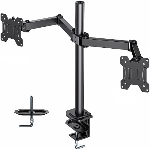 HUANUO Soporte 2 Monitores, Totalmente Ajustable para Dos Pantallas LCD LED de Tamaño Desde 13 a 27 Pulgadas, 2 Opciones de Montaje, VESA 75/100