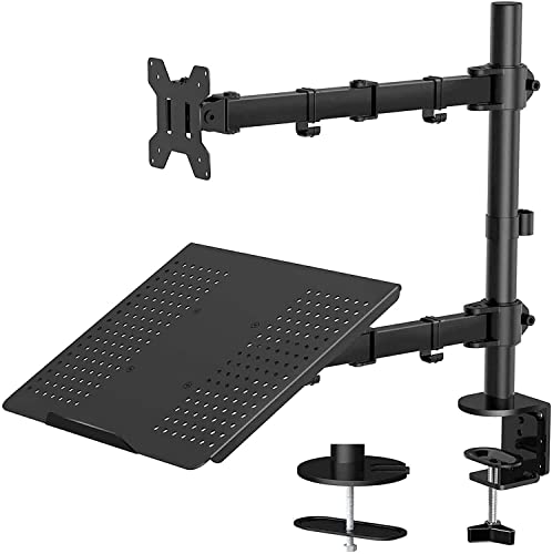 HUANUO Soporte Monitor para 13-27 Pulgadas PC y Ordenador Portátil hasta de 15.6 Pulgadas Ergonómico Diseño Soporte Monitor y Portatil, Brazo Monitor Mesa Rotación de 180° y Giro de 360 °