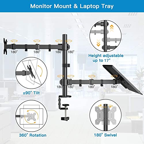 HUANUO Soporte Monitor para 13-27 Pulgadas PC y Ordenador Portátil hasta de 15.6 Pulgadas Ergonómico Diseño Soporte Monitor y Portatil, Brazo Monitor Mesa Rotación de 180° y Giro de 360 °