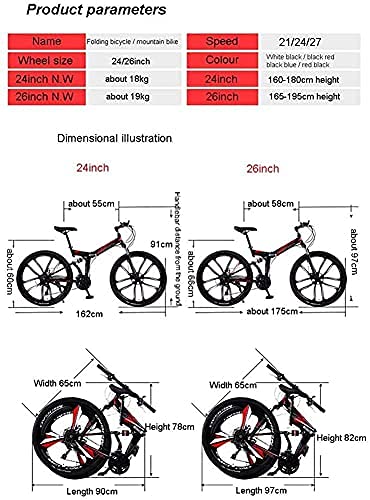 HUAQINEI Bicicleta de montaña, 6 Ruedas de radios, Doble suspensión, Bicicleta Plegable, 21/24/27 velocidades, MTB, Adultos, Hombres y Mujeres, Universal, 24 velocidades, 24 Pulgadas