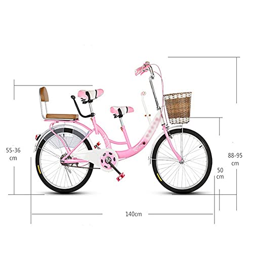 HUAQINEI Bicicleta para Madre e Hijo Bicicleta para Padres e Hijos de 22 Pulgadas, Bicicleta para Madre e Hijo, Bicicleta tándem de Dos plazas con niños, Modelos de Mujer para Mujer, Rosa