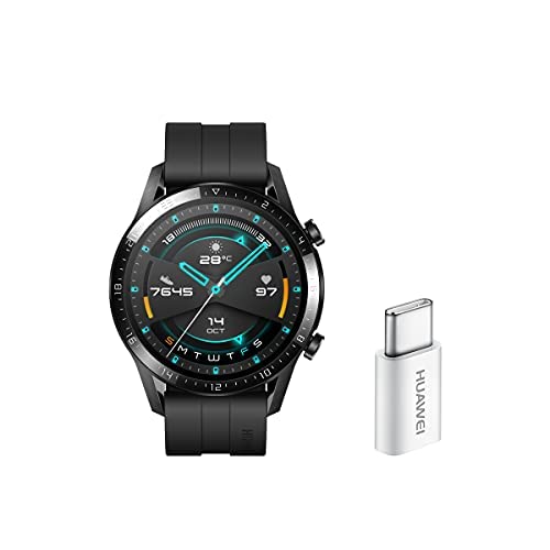 HUAWEI Watch GT2 Sport- Smartwatch con Caja de 46 Mm + USBC (hasta 2 Semanas de Batería, Pantalla Táctil Amoled de 1.39", GPS, 15 Modos Deportivos, Llamadas Bluetooth), Negro Mate