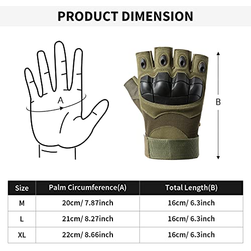 HUNTVP Militar Guantes Tactico Guantes de Moto Hombre Guantes de Bicicleta para Deportes al Aire Libre Ciclismo Acampada Escalada, Medio Dedo - Verde L