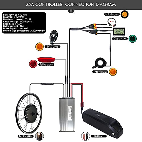 HYCy Kit de conversión de Bicicleta eléctrica 48V1000W, Kit Impermeable Ebike, tamaño de Rueda 27.5 Pulgadas, Motor de Cubo sin Engranajes sin escobillas Delantero, con LCD3 USB