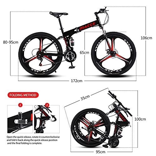 Hyhome Bicicletas de montaña plegables para adultos, 26 pulgadas, 3 radios ruedas 27 velocidades, bicicleta de freno de disco dual para hombres y mujeres (blanco)
