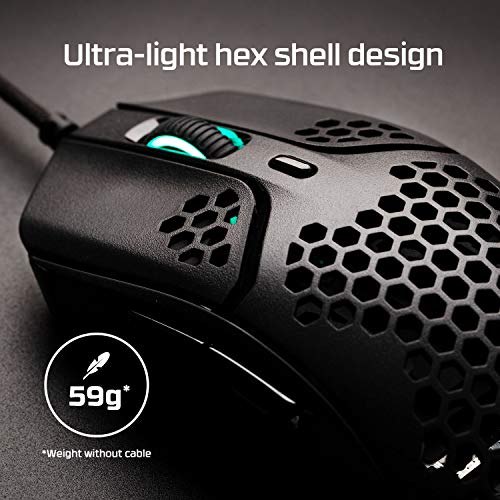 HyperX Pulsefire Haste – Ratón para juegos – Ultraligero, 59 g, carcasa con patrón de panal de abejas, diseño hexagonal, cable HyperFlex, hasta 16.000 PPP, 6 botones programables