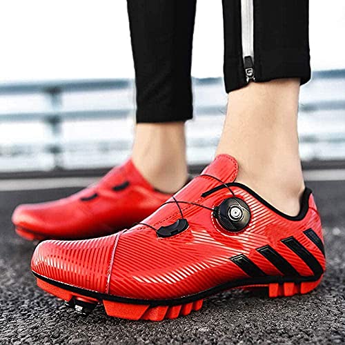 HYQW SPD MTB Zapatillas De Ciclismo para Hombres Mujeres Ideal para Montaña Cyclo Cross Country XC Bicicletas Incluidas VIIPOO,Red-39 EU