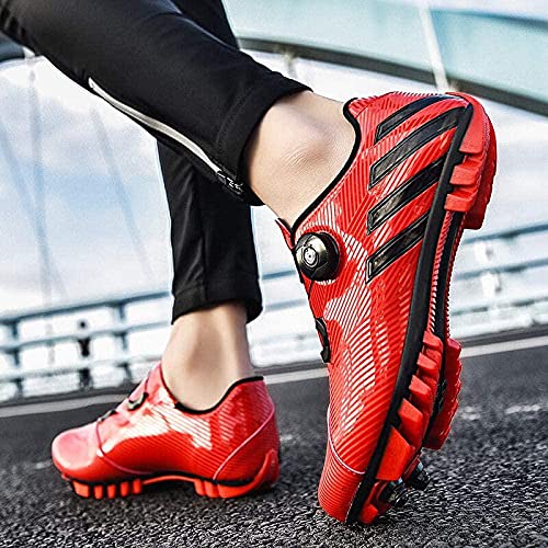 HYQW SPD MTB Zapatillas De Ciclismo para Hombres Mujeres Ideal para Montaña Cyclo Cross Country XC Bicicletas Incluidas VIIPOO,Red-39 EU