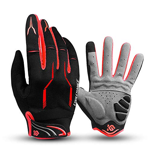 I Kua Fly Guantes Ciclismo Antideslizante Pantalla Táctil Guantes MTB para Hombre Mujer Gel Almohadilla Guantes de Bicicleta MTB Bici (Rojo, L)