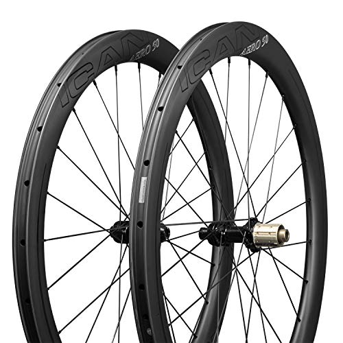 ICAN Ruedas de Carbono Aero 50 Disc Bicicleta de Carretera Ruedas 50mm Clincher tubeless Ready Disco Freno 12x100/12x142mm sólo 1430g