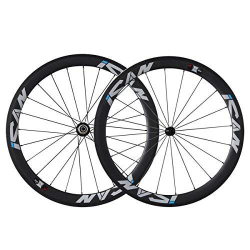 ICANIAN 700C Ruedas de Bicicleta de Carretera de Carbono 50mm Clincher 23mm Ancho sólo 1510g