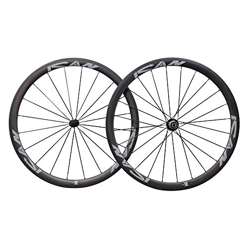 ICANIAN QIQI Bikes 700C Peso Ligero Bicicleta de Carretera Juego de Ruedas de Carbono Cubierta 38mm Basalto Freno Superficie llanta Freno Solo 1420g