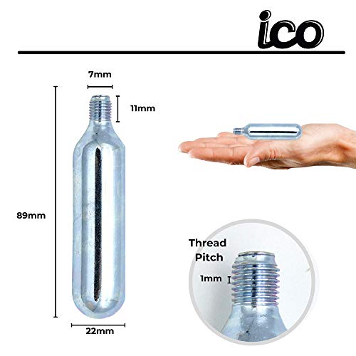 ICO - Cartuchos CO2 16g con Rosca - Compatible con Inflador Bomba CO2 - Permite Inflar Neumáticos de Bicicletas de Montaña Y De Carretera - Pack de 10