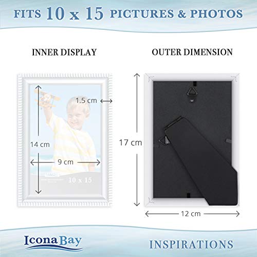 Icona Bay 10x15cm Picture Frames (White, 6 Pack), Beautifully Detailed Molding, Picture Frame Set, Wall Mount or Table Top, Inspirations Collection