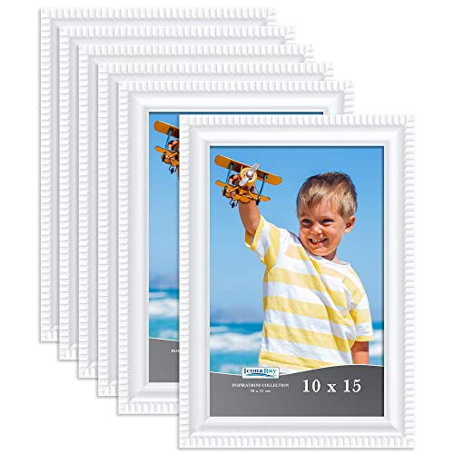 Icona Bay 10x15cm Picture Frames (White, 6 Pack), Beautifully Detailed Molding, Picture Frame Set, Wall Mount or Table Top, Inspirations Collection